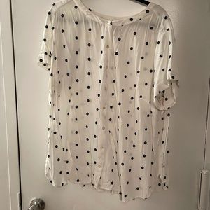 Loft Plus White and Navy Floral Blouse